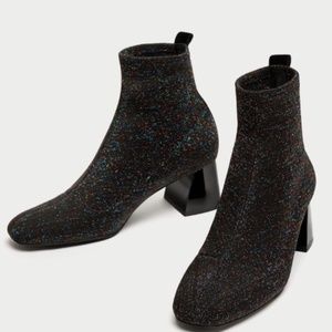 Zara ankle sock style glitter heel booties 7.5